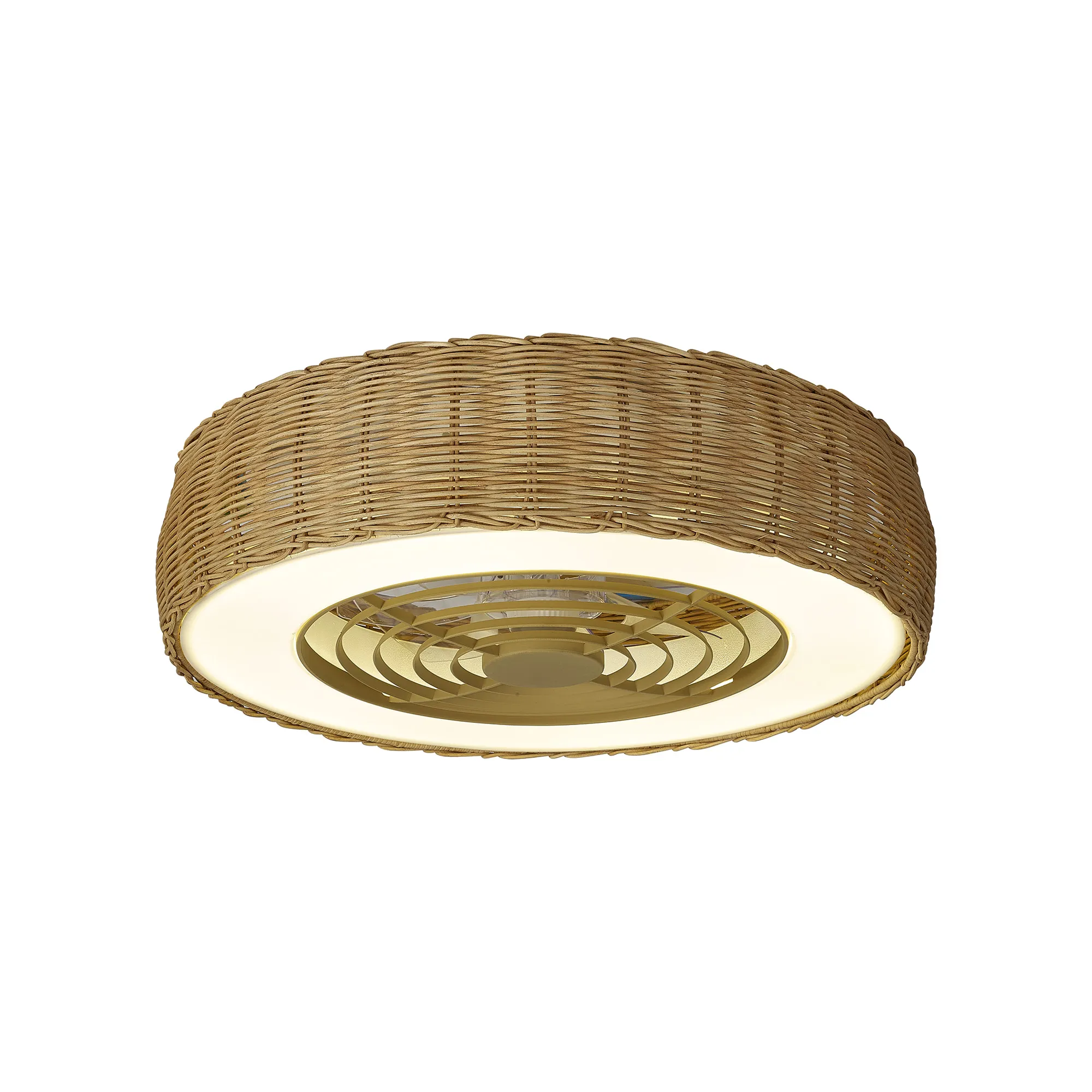 M8226  Kilimanjaro Mini 55W LED Dimmable Ceiling Light & Fan, Remote Controlled Beige Rattan